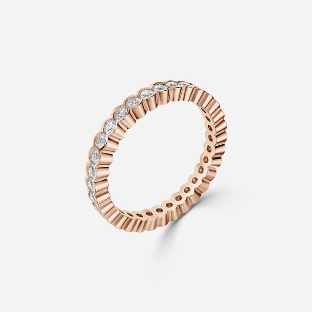 Round Brilliant Cut, Semi Rub Over Set Eternity Ring In Rose Gold