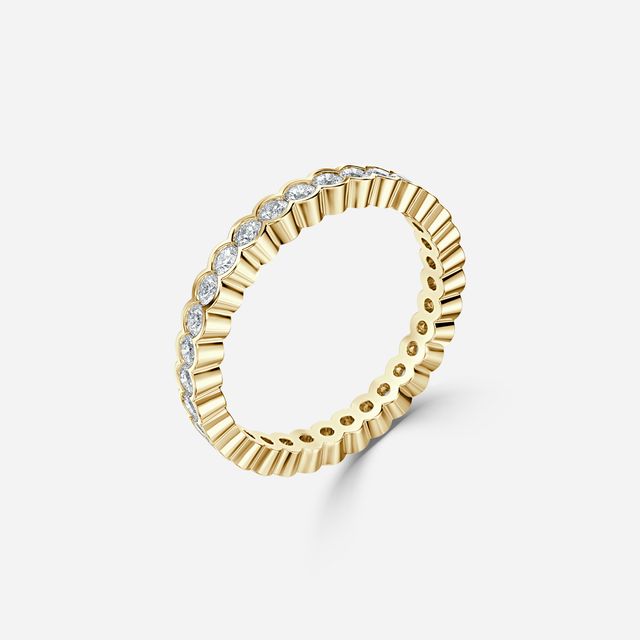 Round Brilliant Cut, Semi Rub Over Set Eternity Ring In Yellow Gold