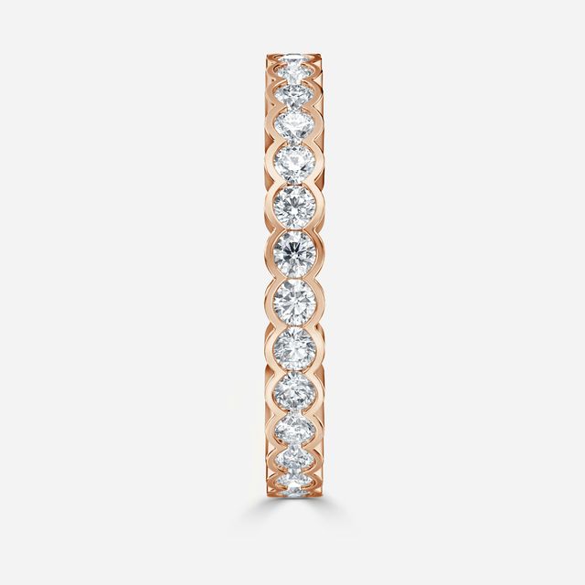 Round Brilliant Cut, Semi Rub Over Set Eternity Ring In Rose Gold