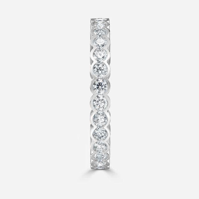 Round Brilliant Cut, Semi Rub Over Set Eternity Ring In Platinum