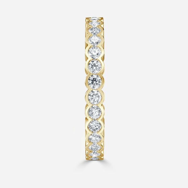 Round Brilliant Cut, Semi Rub Over Set Eternity Ring In Yellow Gold