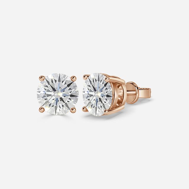 Round Diamond Stud Earrings In Rose Gold