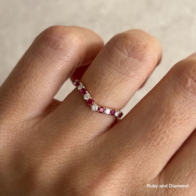 Curved Rose Gold Claw Set With Diamond And Ruby