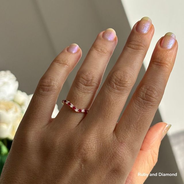 Curved Rose Gold Claw Set With Diamond And Ruby