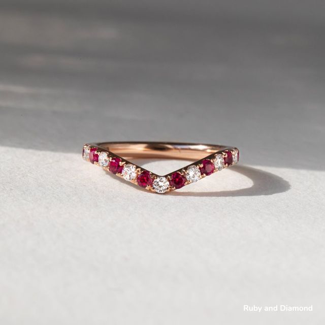 Curved Rose Gold Claw Set With Diamond And Ruby