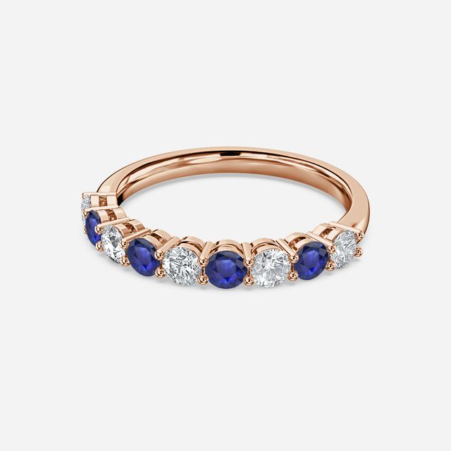 Blue Sapphire And Diamond Shared Single Claw Set In Rose Gold