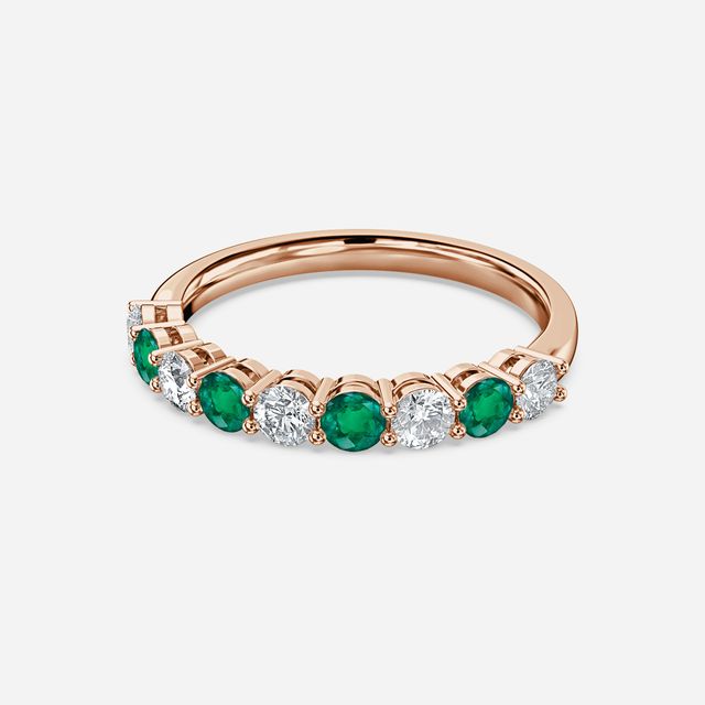 Green Emerald And Diamond Shared Single Claw Set In Rose Gold