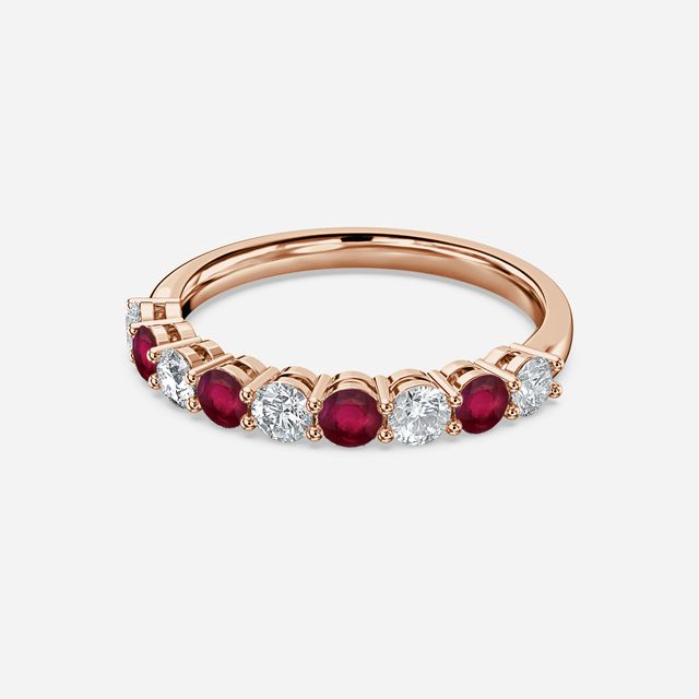 Ruby And Diamond Shared Single Claw Set In Rose Gold