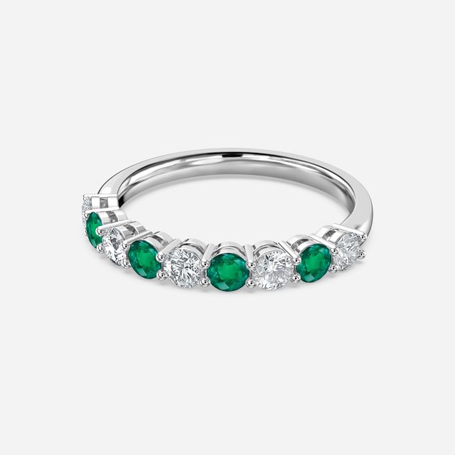 Green Emerald And Diamond Shared Single Claw Set In White Gold