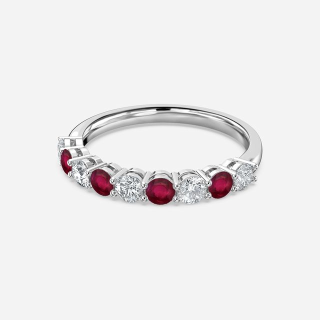 Ruby And Diamond Shared Single Claw Set In White Gold