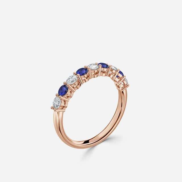 Blue Sapphire And Diamond Shared Single Claw Set In Rose Gold