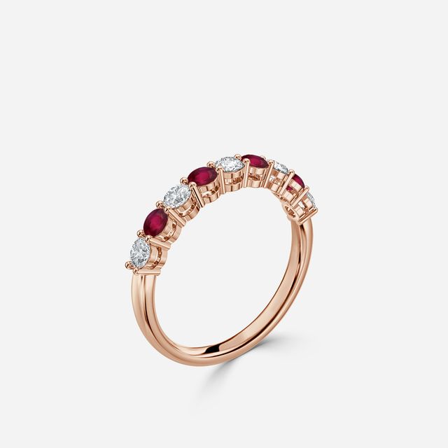 Ruby And Diamond Shared Single Claw Set In Rose Gold