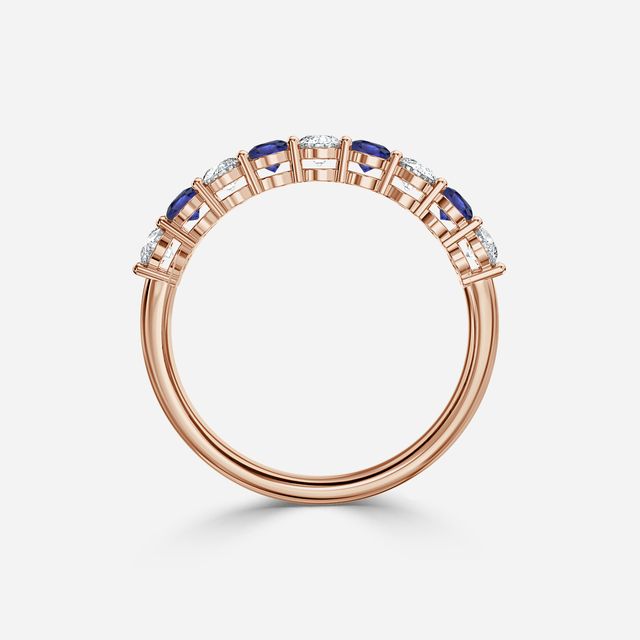 Blue Sapphire And Diamond Shared Single Claw Set In Rose Gold