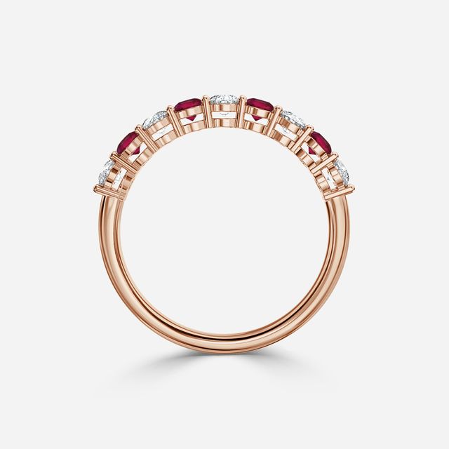 Ruby And Diamond Shared Single Claw Set In Rose Gold