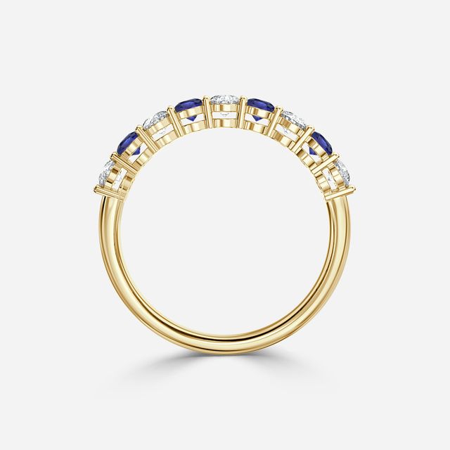 Blue Sapphire And Diamond Shared Single Claw Set In Yellow Gold