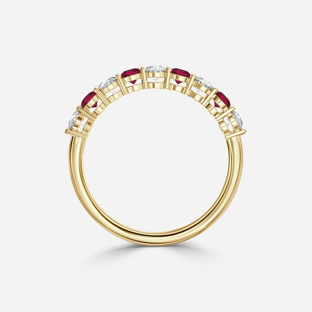 Ruby And Diamond Shared Single Claw Set In Yellow Gold