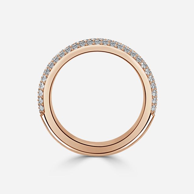 Three Row Diamond French Pave Set Half Eternity Ring In Rose Gold