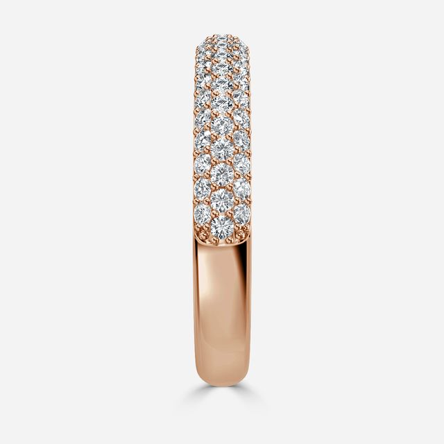 Three Row Diamond French Pave Set Half Eternity Ring In Rose Gold