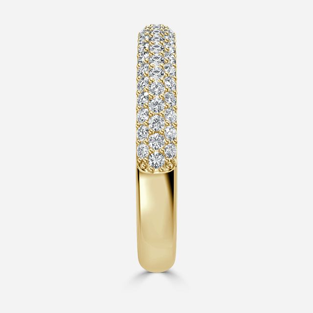 Three Row Diamond French Pave Set Half Eternity Ring In Yellow Gold