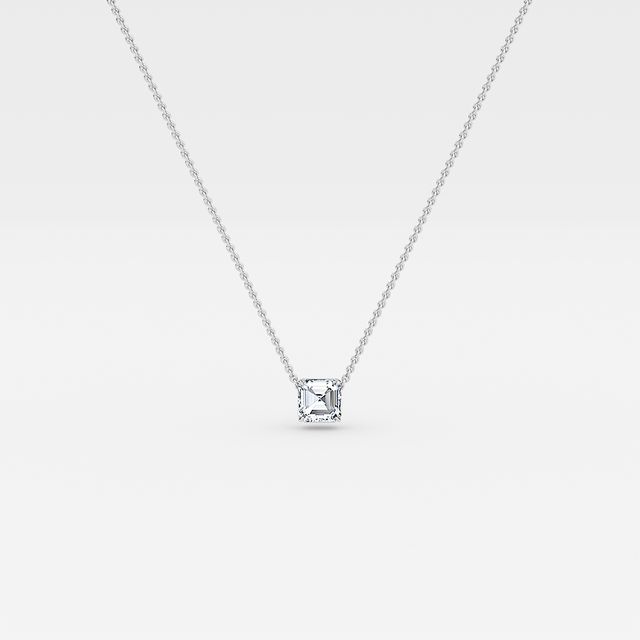 Solitaire Asscher Diamond Pendant In White Gold