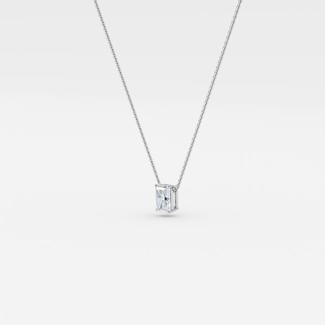Solitaire Radiant Diamond Pendant In White Gold