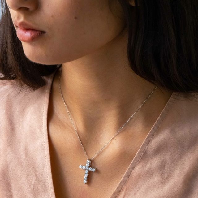 Micro Set Diamond Cross Pendant In White Gold