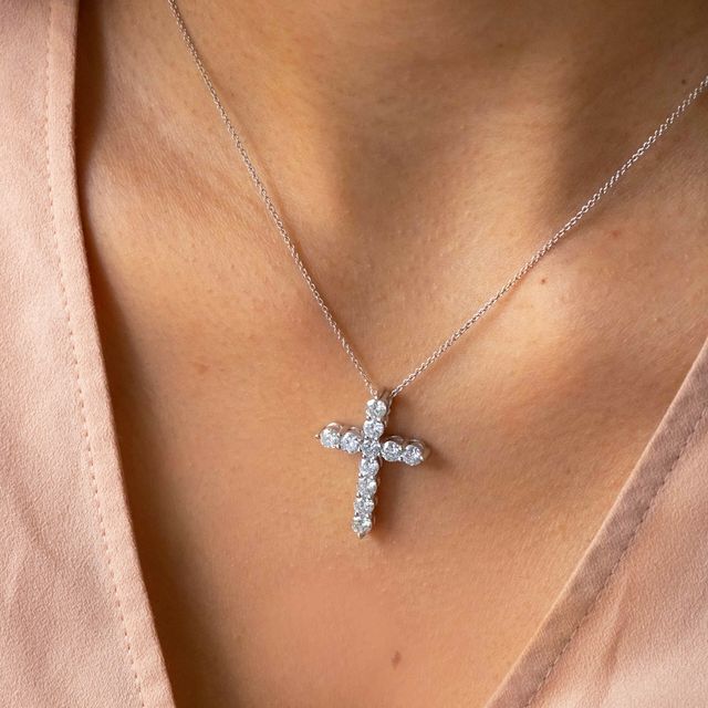 Micro Set Diamond Cross Pendant In White Gold