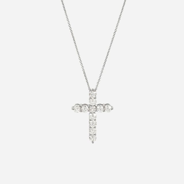 Micro Set Diamond Cross Pendant In White Gold