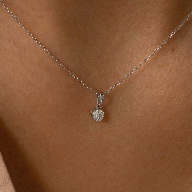 Cluster Halo Diamond Pendant In White Gold