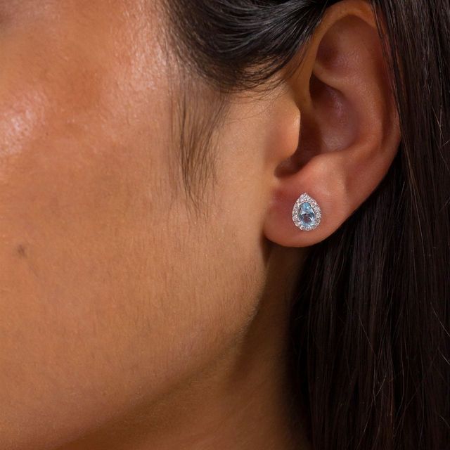 Aquamarine Diamond Stud Earrings In White Gold