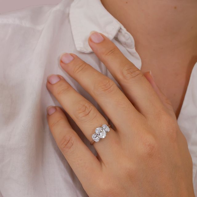 Platinum Oval Trilogy Lab Grow Diamond Engagement Ring