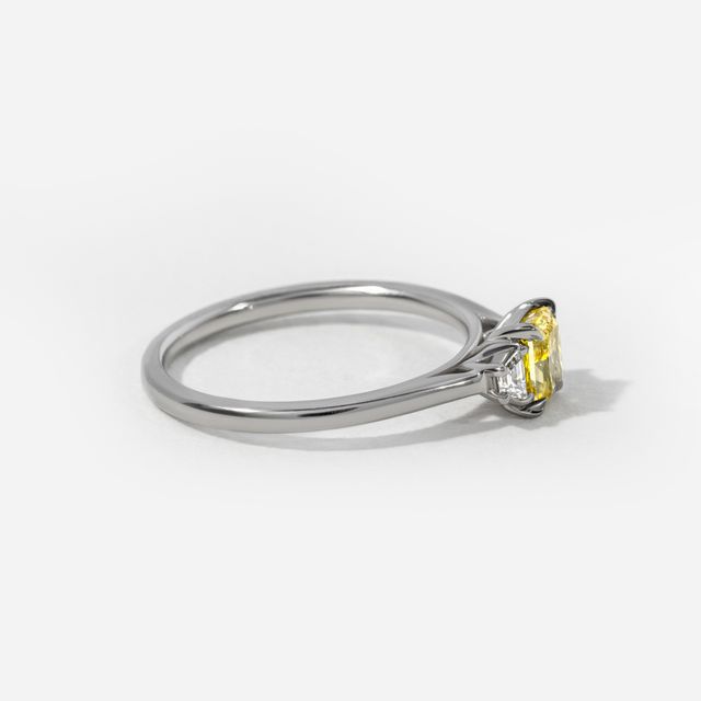 Radiant Cut Natural Fancy Yellow Diamond Trilogy Engagement Ring