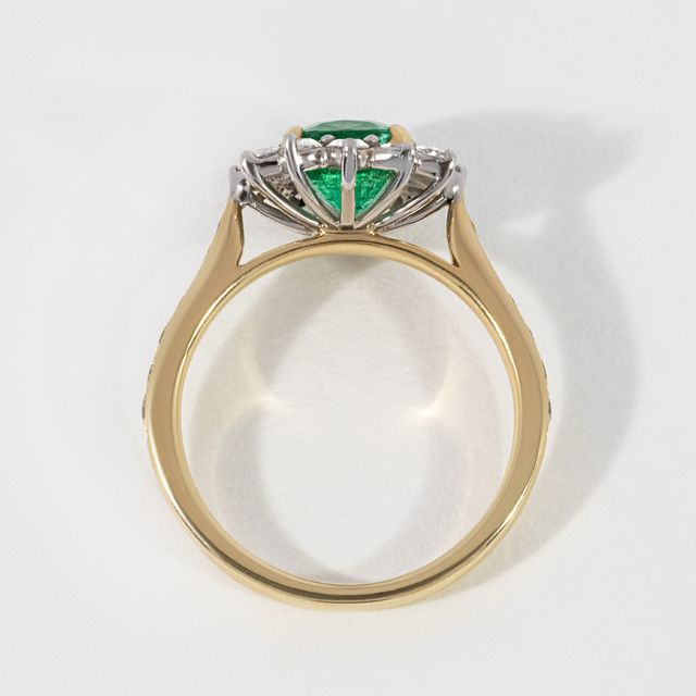 Cushion Emerald Cluster 2 Tone 1ct