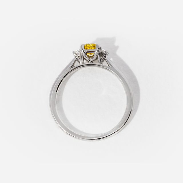 Radiant Cut Natural Fancy Yellow Diamond Trilogy Engagement Ring