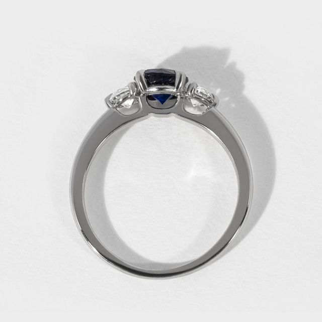 Round Blue Sapphire Trilogy Engagement Ring - 0.99ct