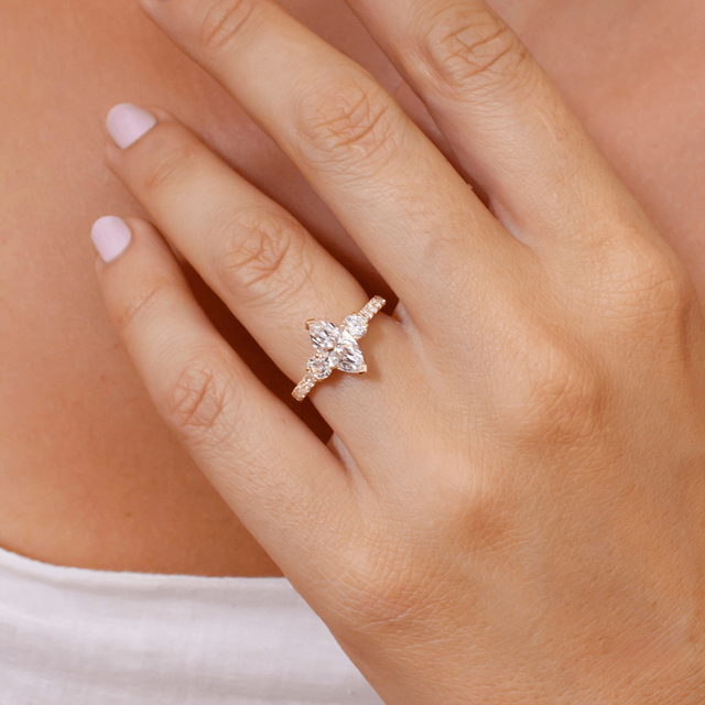 1.40ct Lab Grown Marquise Yellow Gold Crown Trilogy Engagement Ring