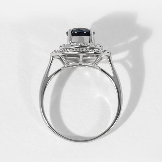Round Sapphire Double Halo Engagement Ring -1.00ct