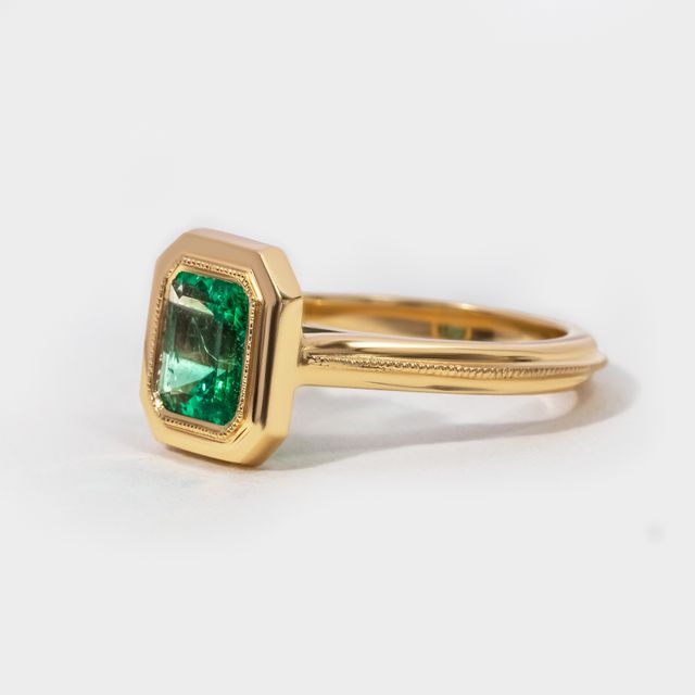Colombian Emerald Bezel Set Engagement Ring- 1.40ct