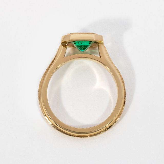 Colombian Emerald Bezel Set Engagement Ring- 1.40ct
