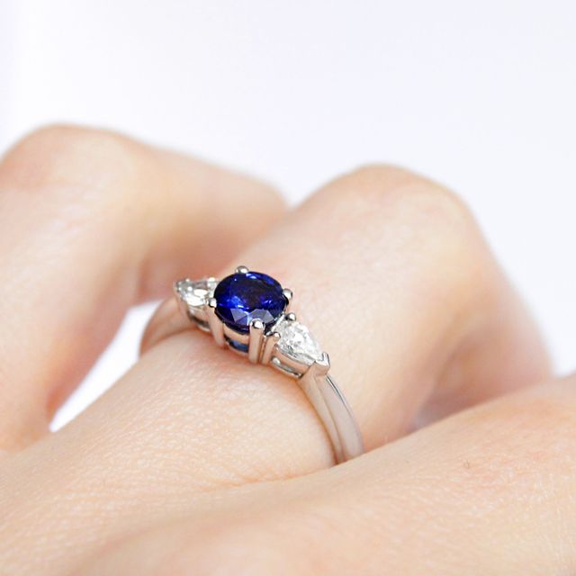 Round Blue Sapphire Trilogy Engagement Ring - 0.40ct