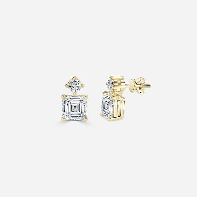 Drop Asscher Diamond Earrings In Yellow Gold