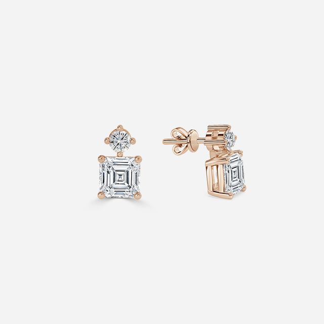 Drop Asscher Earrings In Rose Gold