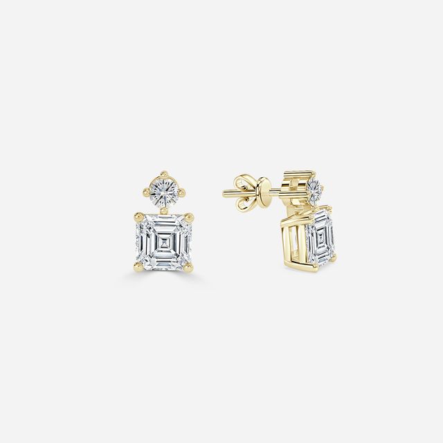Drop Asscher Diamond Earrings In Yellow Gold