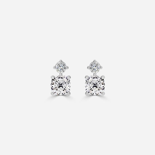 Drop Cushion Earrings In White Gold