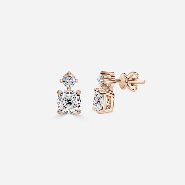 Drop Cushion Diamond Earrings In Rose Gold