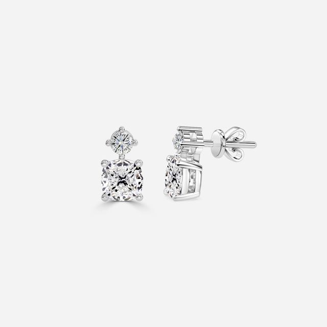 Drop Cushion Earrings In White Gold