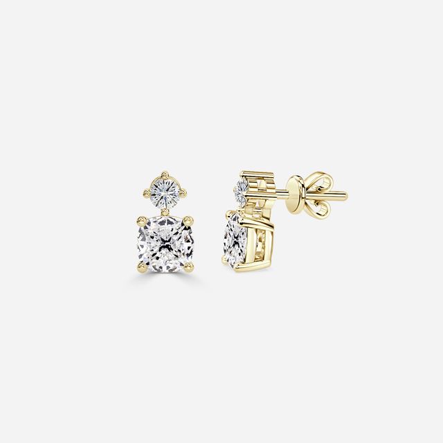 Drop Cushion Earrings In Yellow Gold