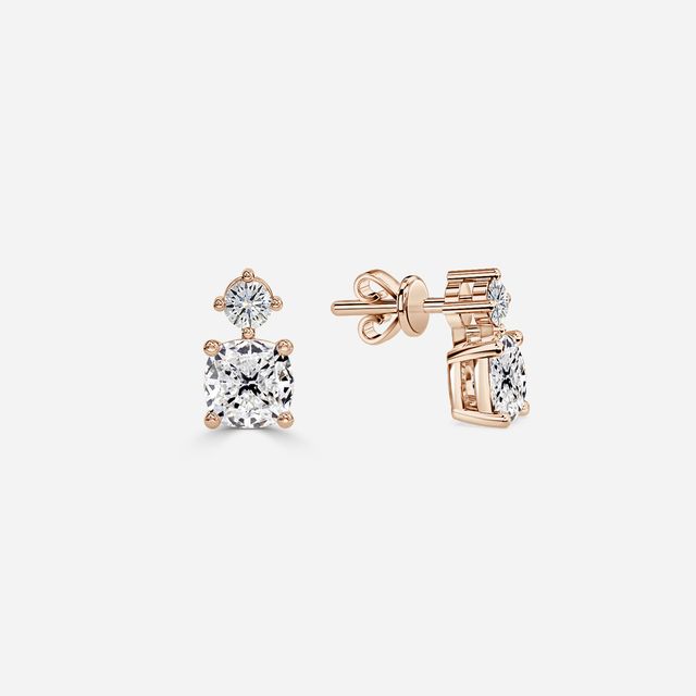 Drop Cushion Diamond Earrings In Rose Gold