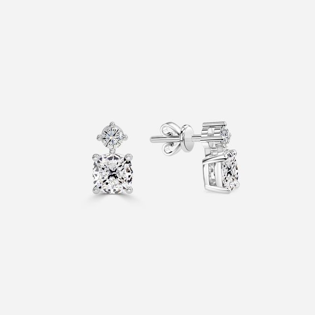 Drop Cushion Earrings In White Gold