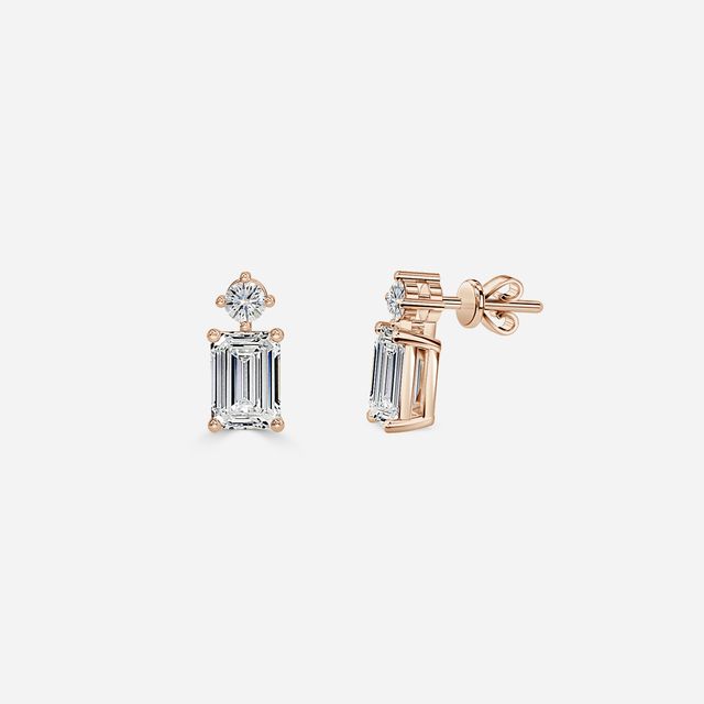 Drop Emerald Diamond Earrings In Rose Gold
